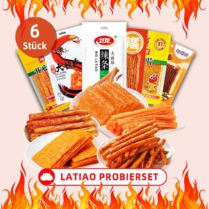 LATIAO ProbierSet - 6er Pack scharfe Snacks | Traditioneller chinesischer Weizensnack mit einzigartigem Geschmack