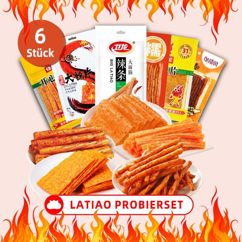 LATIAO ProbierSet - 6er Pack scharfe Snacks | Traditioneller chinesischer Weizensnack mit einzigartigem Geschmack